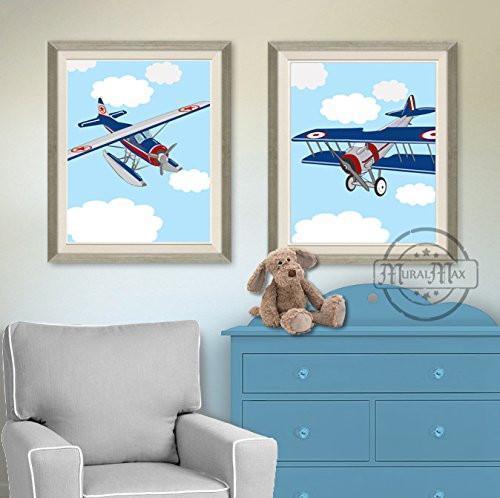 Vintage Airplane Nursery Theme - Unframed Prints - Set of 2-B018KOCP8W