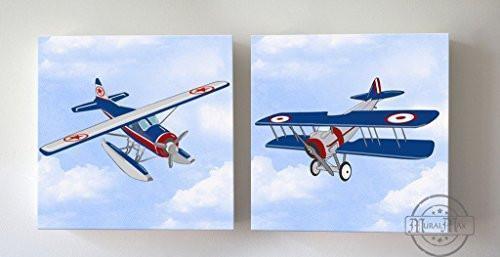 Vintage Airplanes Baby Boy Nursery Art - The Aviation Collection - Set of 2-B018ISG8HY