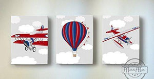 Vintage Seaplanes & Hot Air Balloon Theme - The Canvas Aviation Collection - Set of 3-B018ISJ76S-MuralMax Interiors