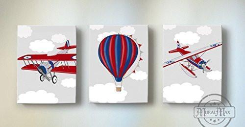 Vintage Seaplanes & Hot Air Balloon Theme - The Canvas Aviation Collection - Set of 3-B018ISJ76S