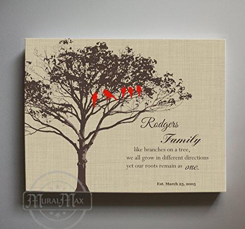 Wedding Anniversary Gift for Parents - Personalized Family Tree Canvas Wall Art - Tan - B01M11T4TV