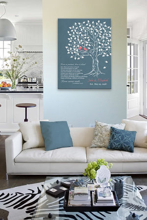 Wedding & Anniversary Gift - Personalized Family Tree & Lovebirds Canvas Wall Art, Unique Wall Decor, Choose Your Color - Navy # 2 - B01HWLKOLO-MuralMax Interiors