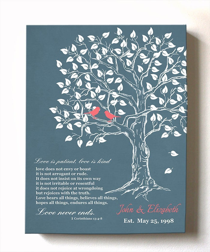 Wedding & Anniversary Gift - Personalized Family Tree & Lovebirds Canvas Wall Art, Unique Wall Decor, Choose Your Color - Navy # 2 - B01HWLKOLO