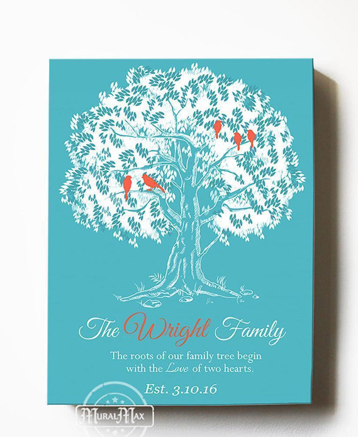 Wedding Anniversary Tree Gift - Anniversary Gift for Parents - Personalized Family Tree Canvas Art-Unique Wall Decor - Choose Your Color