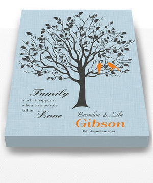 Wedding Gift Custom Family Tree When Two People Fall In Love Stretched Canvas Wall Art - Powder Blue-MuralMax Interiors