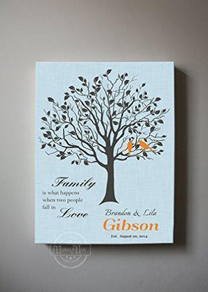 Wedding Gift Custom Family Tree When Two People Fall In Love Stretched Canvas Wall Art - Powder Blue-MuralMax Interiors