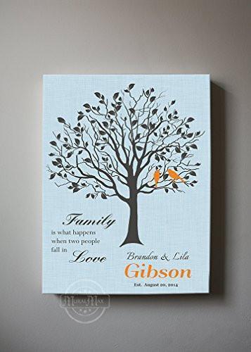 Wedding Gift Custom Family Tree When Two People Fall In Love Stretched Canvas Wall Art - Powder Blue