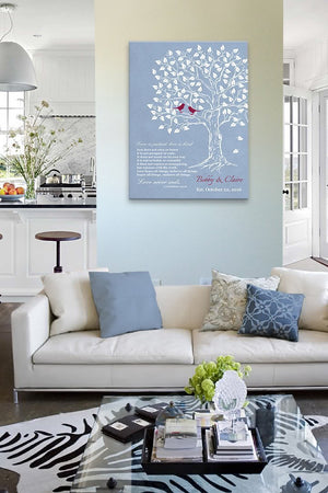 Wedding Gift for Couples, Gift for Her Her Personalized Family Tree Canvas Art - Anniversary Gift, Engagement Newlywed Love Birds - Powder BlueHomeMuralMax Interiors