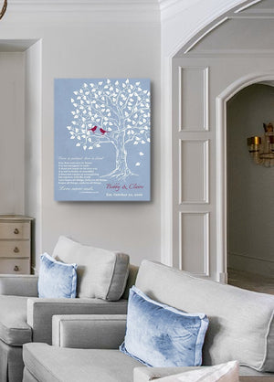 Wedding Gift for Couples, Gift for Her Her Personalized Family Tree Canvas Art - Anniversary Gift, Engagement Newlywed Love Birds - Powder BlueHomeMuralMax Interiors