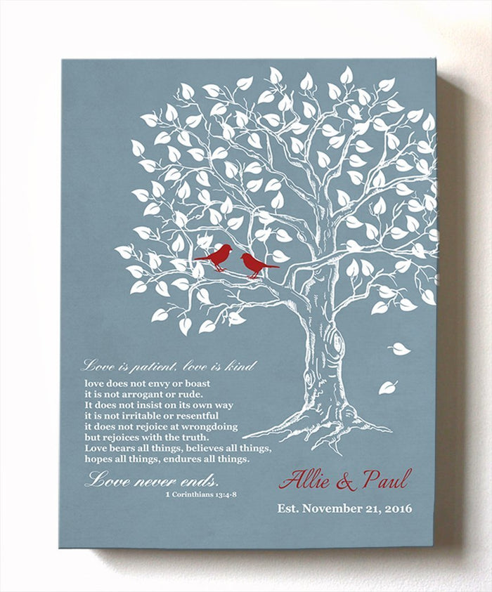 Wedding Gift for Couples, Gift for Her Him Personalized Anniversary Gift, Engagement Newlywed Love Birds Wedding Family Tree, Blue # 4 - B01HWLKOLO