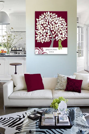 Wedding Gift - Guest Book Family Tree Canvas Wall Art, Make Your Wedding & Anniversary Gifts Memorable, Unique Wall Decor - Burgundy - B01LZ45D4T-MuralMax Interiors