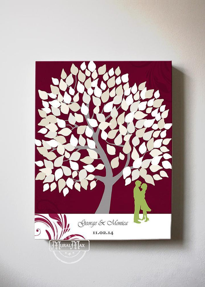 Wedding Gift - Guest Book Family Tree Canvas Wall Art, Make Your Wedding & Anniversary Gifts Memorable, Unique Wall Decor - Burgundy - B01LZ45D4T