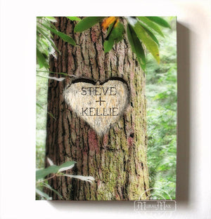 Wedding Gift - Personalized Carved Heart in Tree with Names - Canvas Anniversary Wall DecorHomeMuralMax Interiors