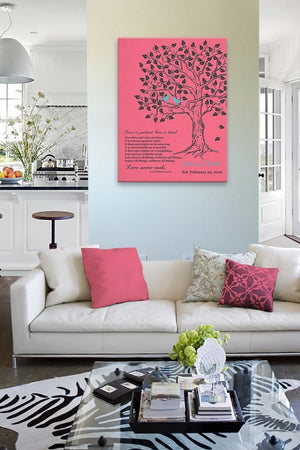 Wedding Gift, Personalized Wedding Gifts for Couple Family Tree Wall Art - Unique Canvas Decor - Pink-MuralMax Interiors
