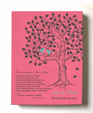 Wedding Gift, Personalized Wedding Gifts for Couple Family Tree Wall Art - Unique Canvas Decor - Pink-MuralMax Interiors