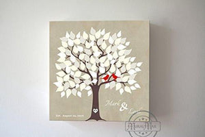 Wedding Guest Book 100 Leaf Family Tree, Stretched Canvas Wall Art, Anniversary Gifts, Unique Wall Decor - Beige100Leaf - B01L2L4R8G-MuralMax Interiors
