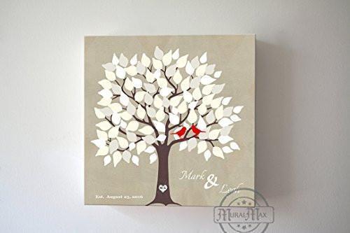 Wedding Guest Book 100 Leaf Family Tree, Stretched Canvas Wall Art, Anniversary Gifts, Unique Wall Decor - Beige100Leaf - B01L2L4R8G