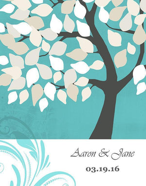 Wedding Guest Book Personalized Family Tree &amp; Lovebirds Canvas Wall Art - Memorable Wedding Gifts-TurquoiseHomeMuralMax Interiors