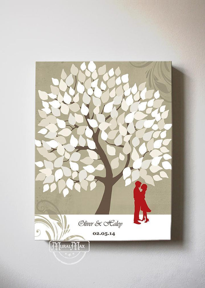 Wedding Guestbook Alternative Family Tree Canvas Wall Art, Make Your Wedding & Anniversary Gifts Memorable, Unique Wall Decor - Tan # 1