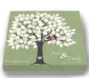 Wedding Signature Guest Book Family Tree - 100 Leaf Tree Canvas Wall Art - Anniversary Gifts - Unique Wall Decor - Green Wedding-MuralMax Interiors