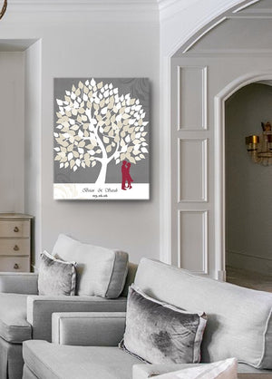 Wedding Tree Guest Book - Personalized Family Tree Canvas Art - Unique Wall Decor - GrayHomeMuralMax Interiors