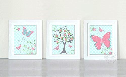 Whimsical Butterflies & Tree Collection - Set of 3 - Unframed Prints-B01CRT88FA