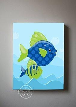 Whimsical Fish Theme - Canvas Nursery Decor-B018ISJ97U-MuralMax Interiors