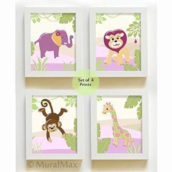 Whimsical Jungle Friends Nursery Theme - Unframed Prints - Set of 4-B018KOFXMW