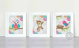 Whimsical Monkey & Woodland Friends Collection - Unframed Prints - Set of 3-B018KODZJ0-MuralMax Interiors