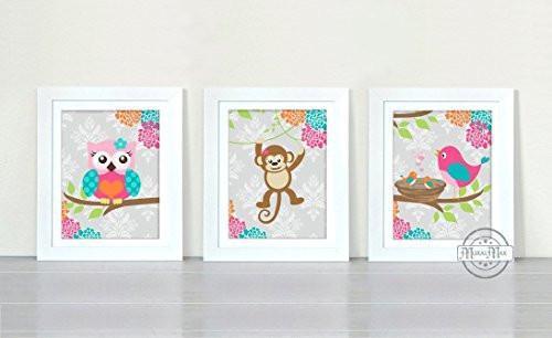 Whimsical Monkey & Woodland Friends Collection - Unframed Prints - Set of 3-B018KODZJ0