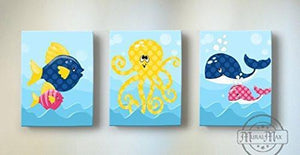 Whimsical Octopus & Friends Theme - Canvas Nursery Decor - Set of 3-B018ISLUP4-MuralMax Interiors
