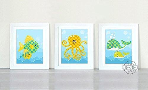 Whimsical Octopus & Ocean Life Nursery Decor - Unframed Prints-B018KOCGY0