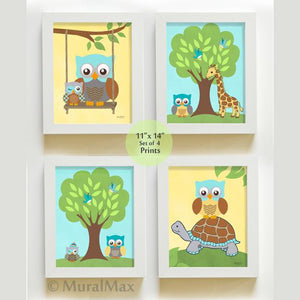 Whimsical Turtle & Friends Baby Nursery Prints - Unframed Prints - set of 4-MuralMax Interiors