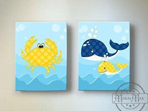 Whimsical Whale & Crab Theme - Canvas Nursery Decor - Set of 2-B018ISMSOQ-MuralMax Interiors