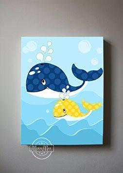 Whimsical Whale Theme - Canvas Nursery Decor-B018ISMOSQ