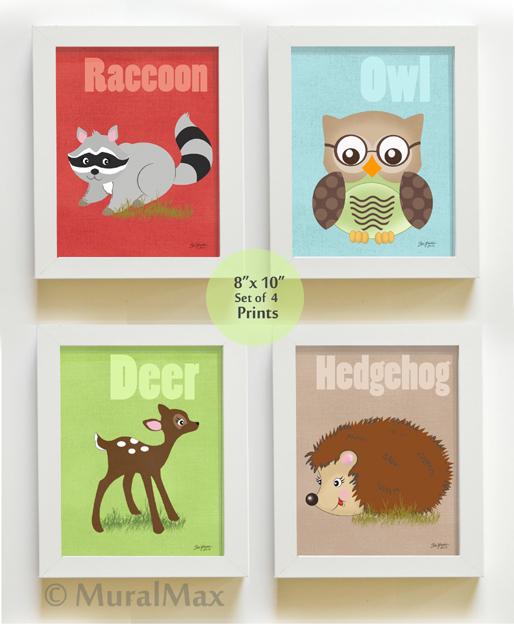 Woodland Animal Baby Boy Nursery Art - Unframed Prints -Set of 4