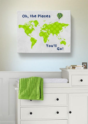 World Map Boy's Room Canvas Wall Art - Oh The Places You'll Go Dr Seuss Quote-B071VDDN3L-MuralMax Interiors