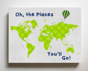 World Map Boy's Room Canvas Wall Art - Oh The Places You'll Go Dr Seuss Quote-B071VDDN3L-MuralMax Interiors
