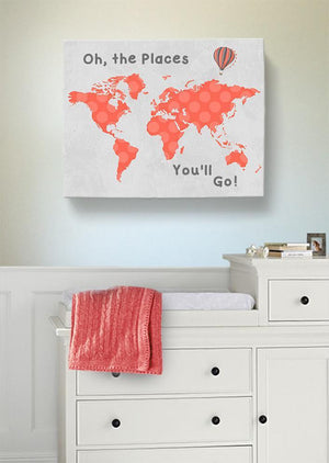 World Map Canvas Wall Art - Girl Room Decor- Oh The Places You'll Go Dr Seuss Map -B0716K9YV6-MuralMax Interiors