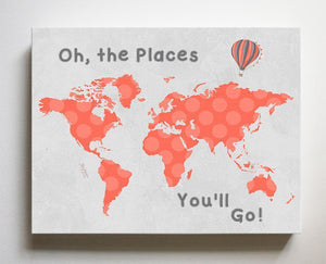 World Map Canvas Wall Art - Girl Room Decor- Oh The Places You'll Go Dr Seuss Map -B0716K9YV6-MuralMax Interiors