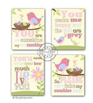You Are My Sunshine Baby Bird Nursery Collection - Unframed Prints - Set of 4-B018KOAQEM-MuralMax Interiors