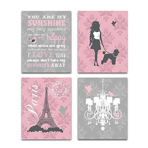 You Are My Sunshine Eiffel Tower Collection - Set of 4 - Unframed Prints-B01CRMIERO-MuralMax Interiors