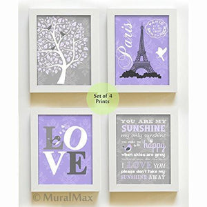 You Are My Sunshine Eiffel Tower Collection - Set of 4 - Unframed Prints-B01CRMJRK2-MuralMax Interiors