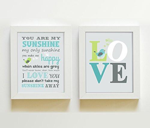 You Are My Sunshine & Love Theme - Set of 2 - Unframed Prints-B01CRMJW7U