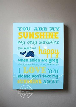 You Are My Sunshine My only Sunshine Baby Nursery Decor - Canvas Wall Decor - The Whale Collection-B018ISMDHS-MuralMax Interiors