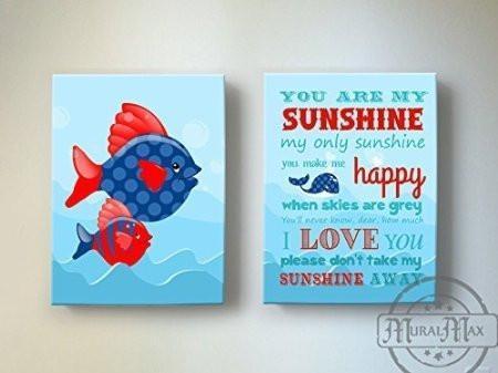You Are My Sunshine My only Sunshine Theme - Canvas Wall Decor - Set of 2-B018ISHURQ