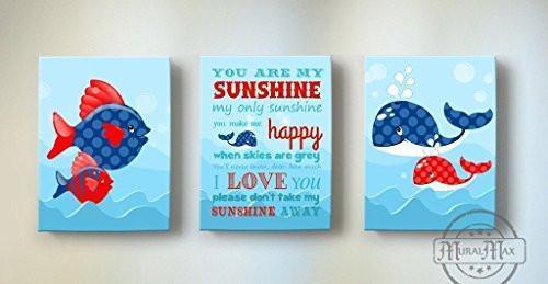 You Are My Sunshine My only Sunshine Theme - Canvas Wall Decor - Set of 3-B018ISHZHQ