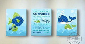 You Are My Sunshine My only Sunshine Theme - Canvas Wall Decor - Set of 3-B018ISJW18-MuralMax Interiors