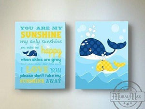 You Are My Sunshine My only Sunshine Theme - Canvas Wall Decor - The Whale Collection - Set of 2-B018ISMHB0-MuralMax Interiors