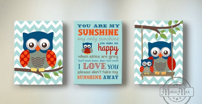 You Are My Sunshine Nursery Decor For boy - Unique Nursery Art Baby Boy - New Baby Gifts - Set Of 3